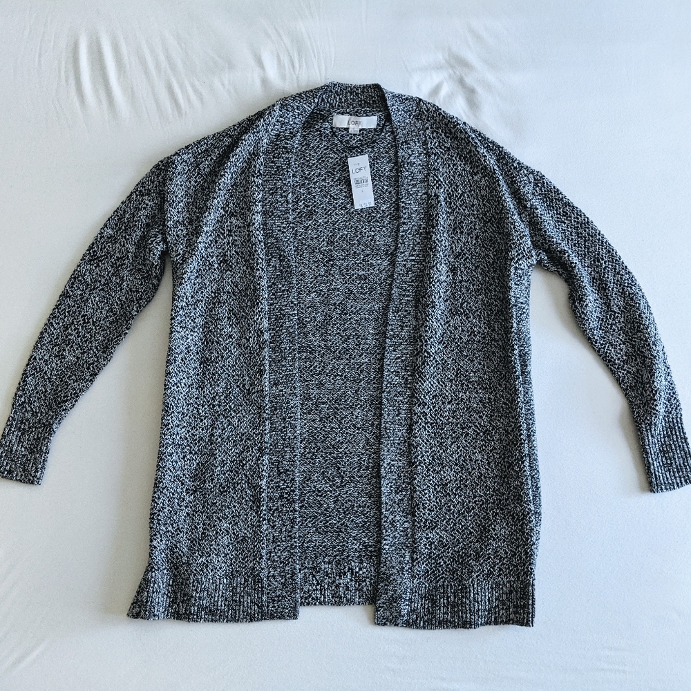 Loft Black/White Marled Cardigan Sweater Size S